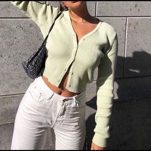 GREEN CARDIGAN SWEATER